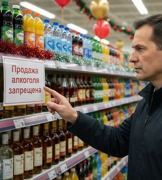 Прилавок с алкоголем, запрещенный к продаже в праздник