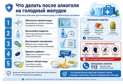 Что делать если выпил алкоголь на пустой желудок инфографика