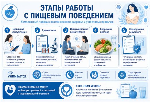 Этапы работы с пищевым поведением инфографика